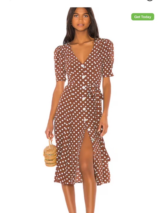 LPA Dresses & Skirts - LPA Brown Polka Dot Wrap Midi Dress